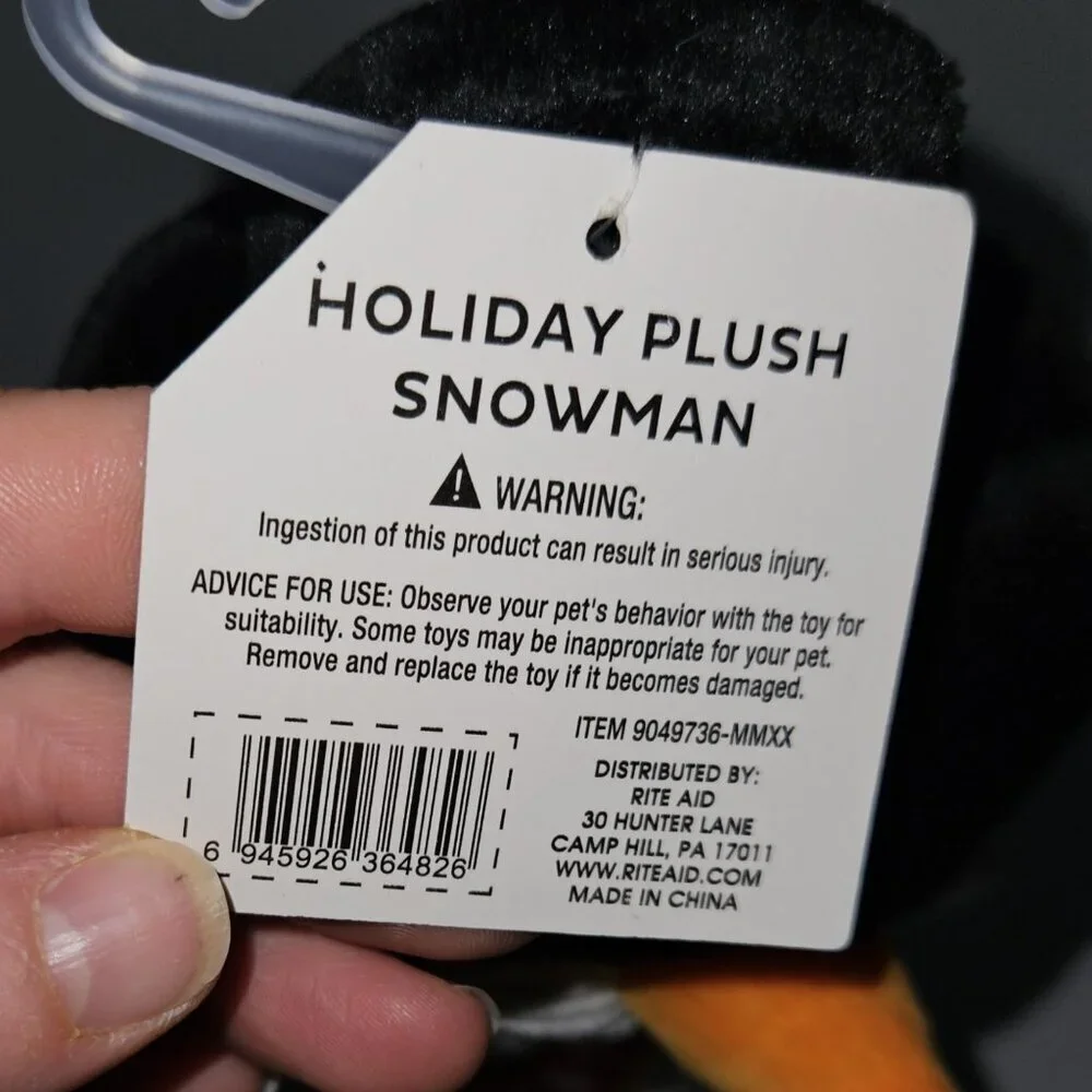 Christmas Holiday Plush Snowman Pet Dog Toy Squeaky White Ribbed Rite Aid w/TAG